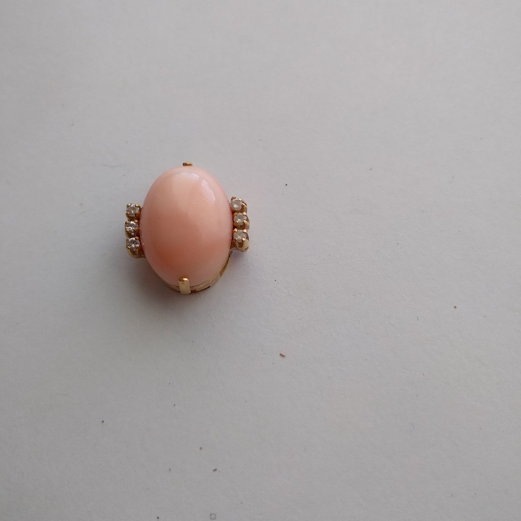 Simulated Peach Colored Opal And Diamond Pendant